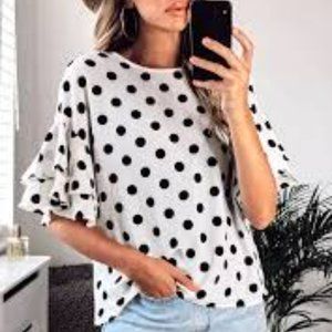 New, white with black polka dotted blouse size 2X